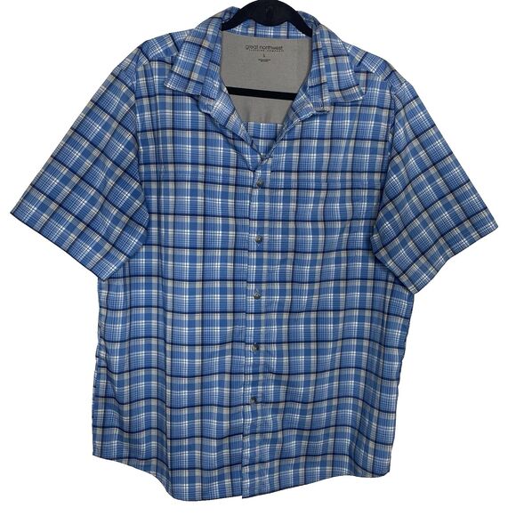 Great Northwest Shirt Mens L Blue Plaid Button Down Short Sleeve Fishing Outdoor - Picture 1 of 8